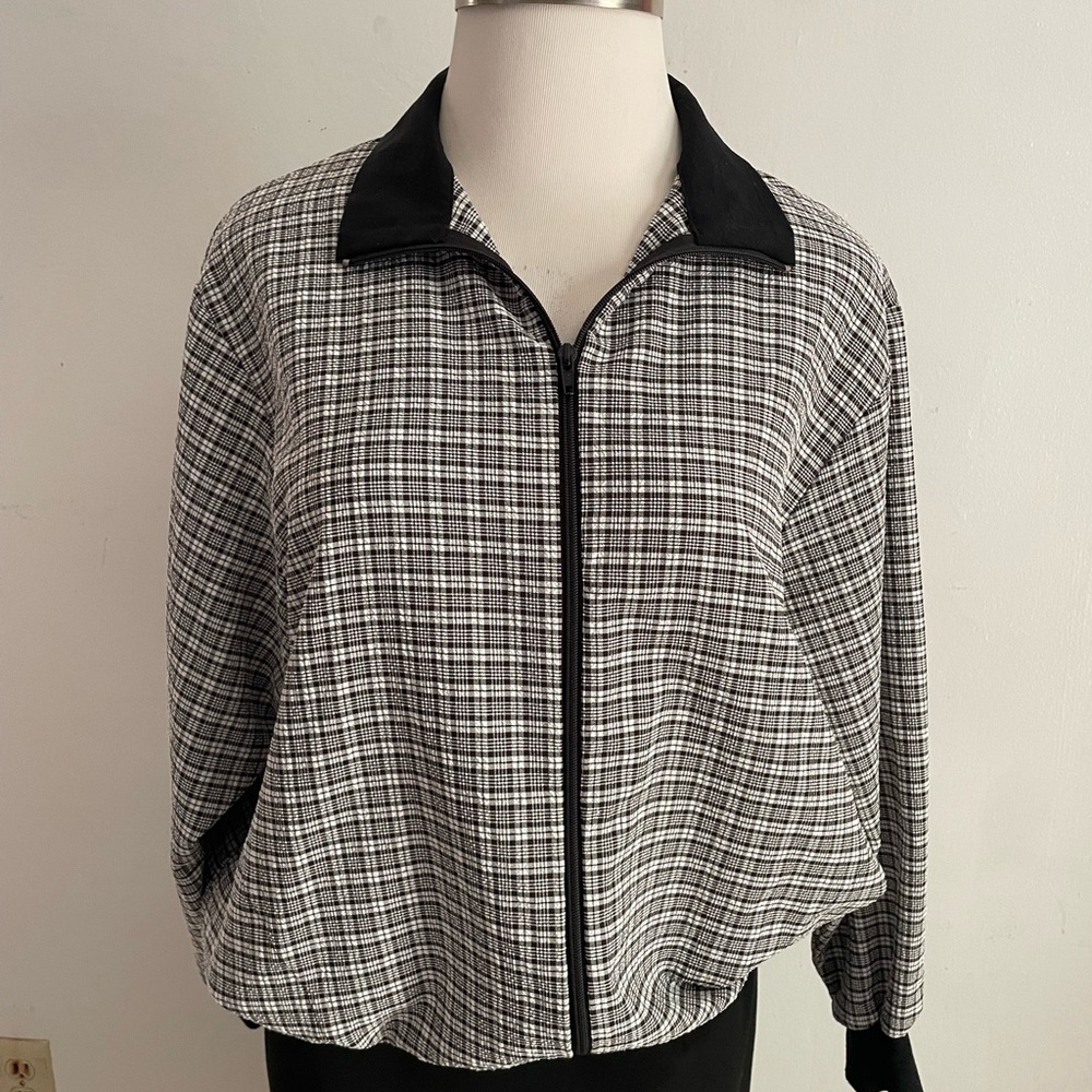 BonWorth Black and White Bomber Jacket with Plaid Pattern